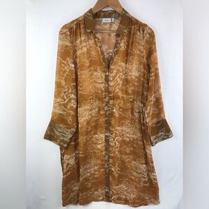 Anthropologie ICHI Oversized Button Up Tunic Blouse/Dress, mustard/cream, sz 36